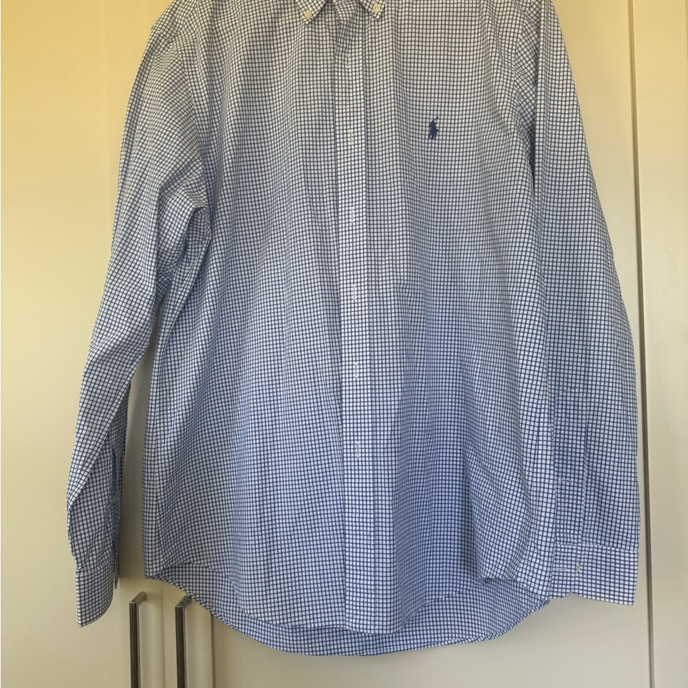 Ralph Lauren Blue & White Gingham Button-Down Dress Shirt